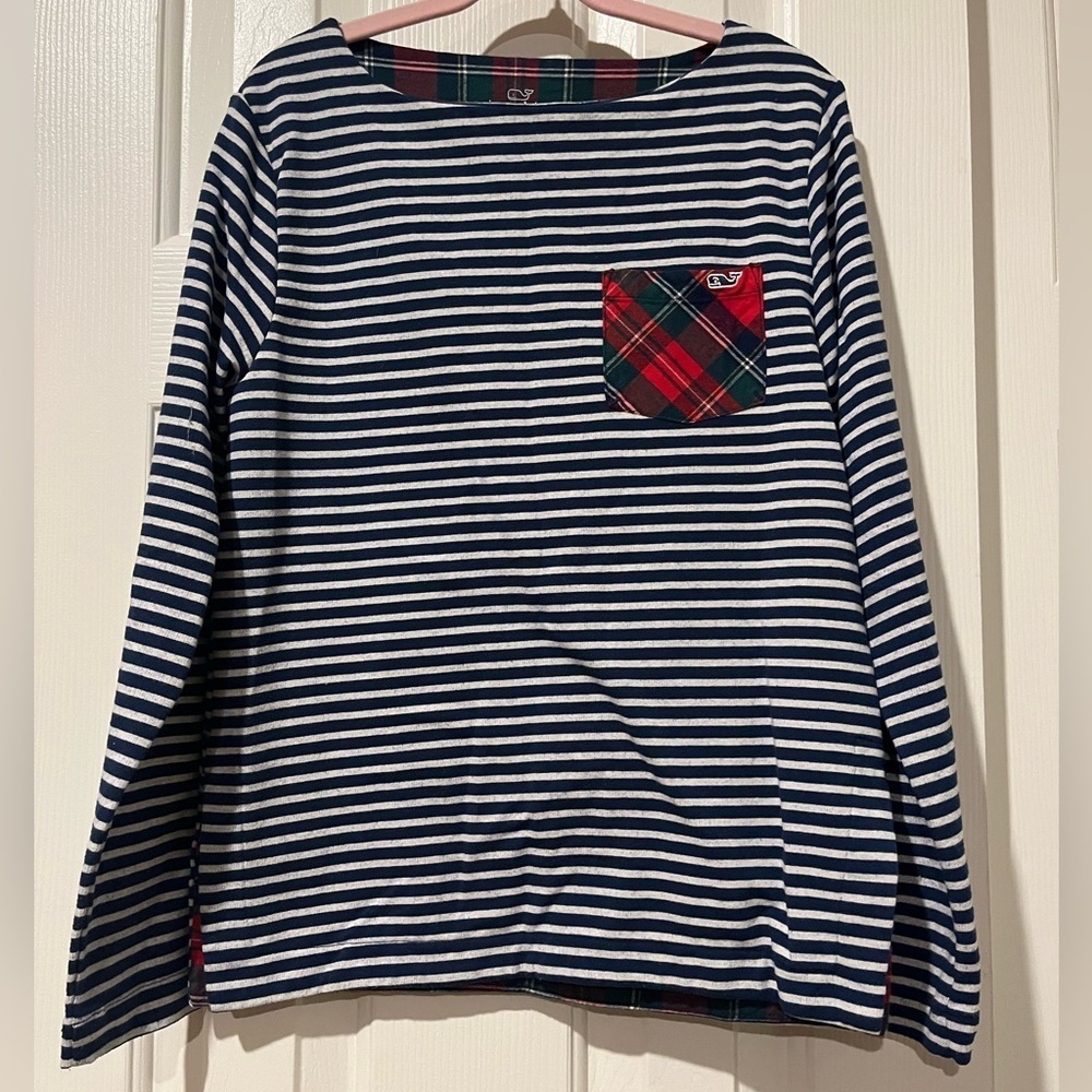 Vineyard Vines size L (14) striped boatneck holiday top